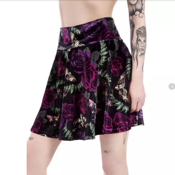 KILLSTAR Sabrina Nightlife whimsigoth velvet skater skirt - Picture 2 of 7